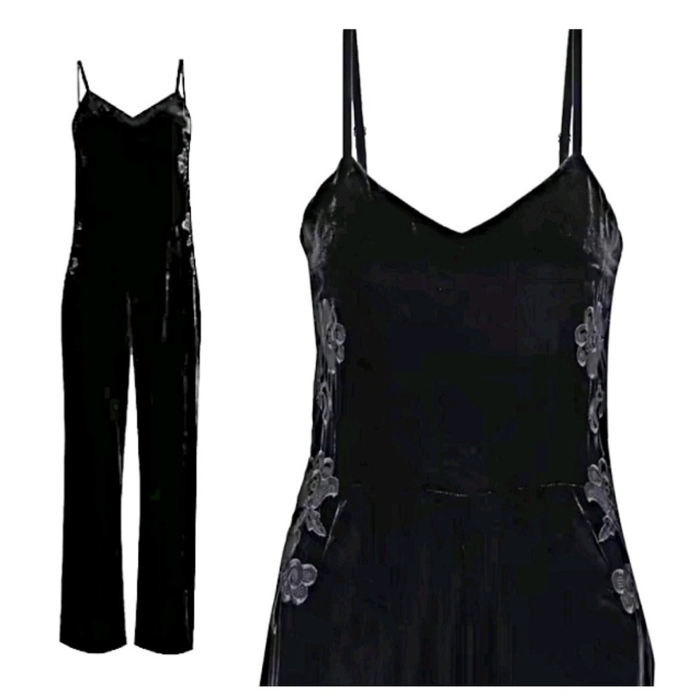 Sandro Paris Emilia Lace-Embroidered Straight-Leg Velour Jumpsuit US S/FR38 $445 - Picture 3 of 11